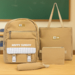 Set Scolaire Complet « Happy Sunday » – Sac à Dos, Tote Bag et Pochettes