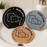 6 Couvercle de Bonde en Silicone Étanche – Filtre Anti-Cheveux Motif Chats