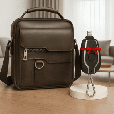 Sac Bandoulière Homme en Cuir PU Marron avec Porte-Clés Intelligent – Élégance et Fonctionnalité Réunies