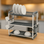 Égouttoir à Vaisselle en Aluminium Holme – Support Compact Antirouille, Plateau Amovible, Design Moderne (L60,9 × l26,7 × H57,2 cm)