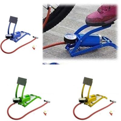 Pompe à pied avec manomètre pour pneus de voiture, vélo et matelas (Couleur selon disponibilité)
