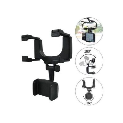 Support Rétroviseur 360° Universel – Rotation Ajustable & Fixation Rapide (Noir)
