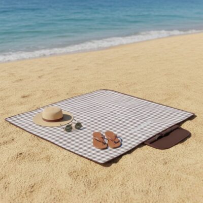 Tapis de Plage Imperméable à Carreaux Marron – Confort et Élégance en Plein Air